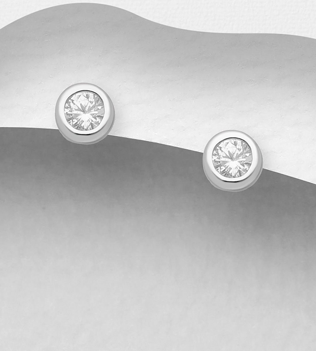 Sterling Silver 3 mm Round Push-Back Earrings, Decorated with CZ Simulated Diamonds