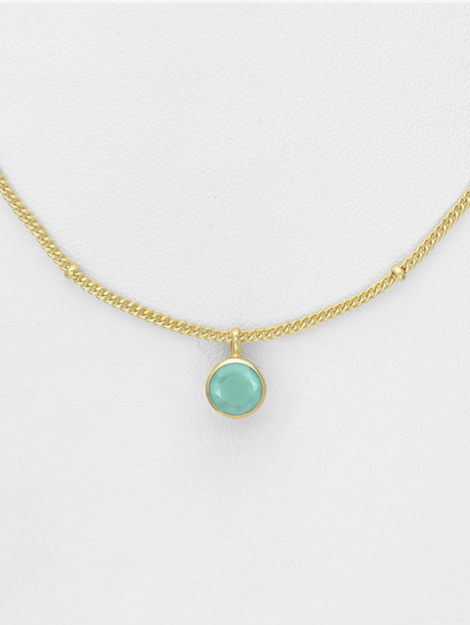 18K Yellow Gold Plated Sterling Silver Necklace with Lab‑Created Aqua Chalcedony