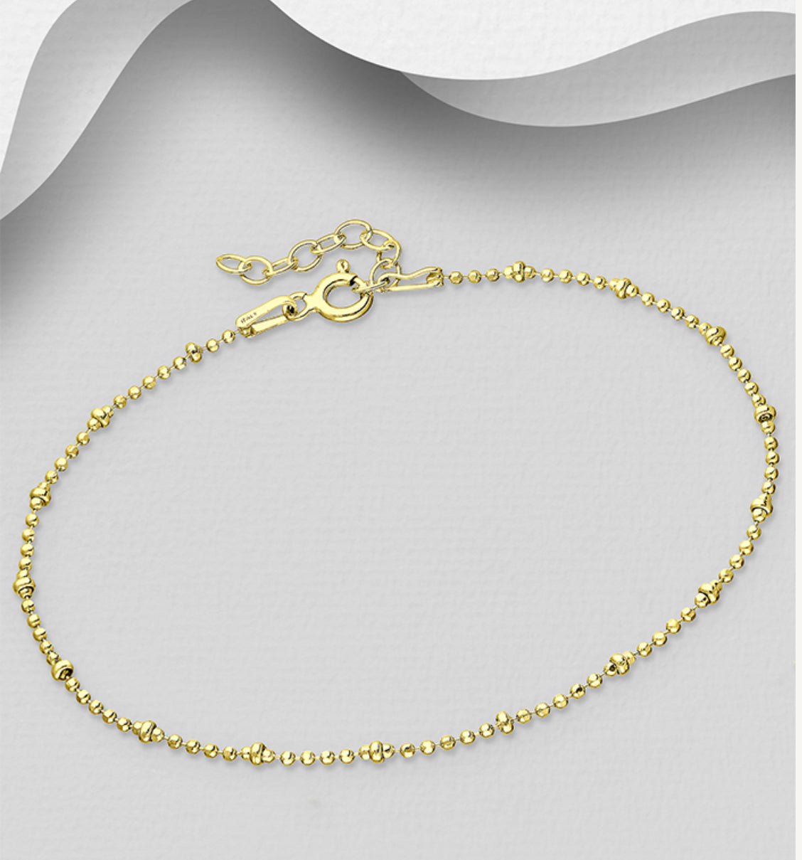 18K Yellow Gold Plated Italian Delight - Sterling Silver Bracelet, 1.6 mm Wide, Made in Italy.