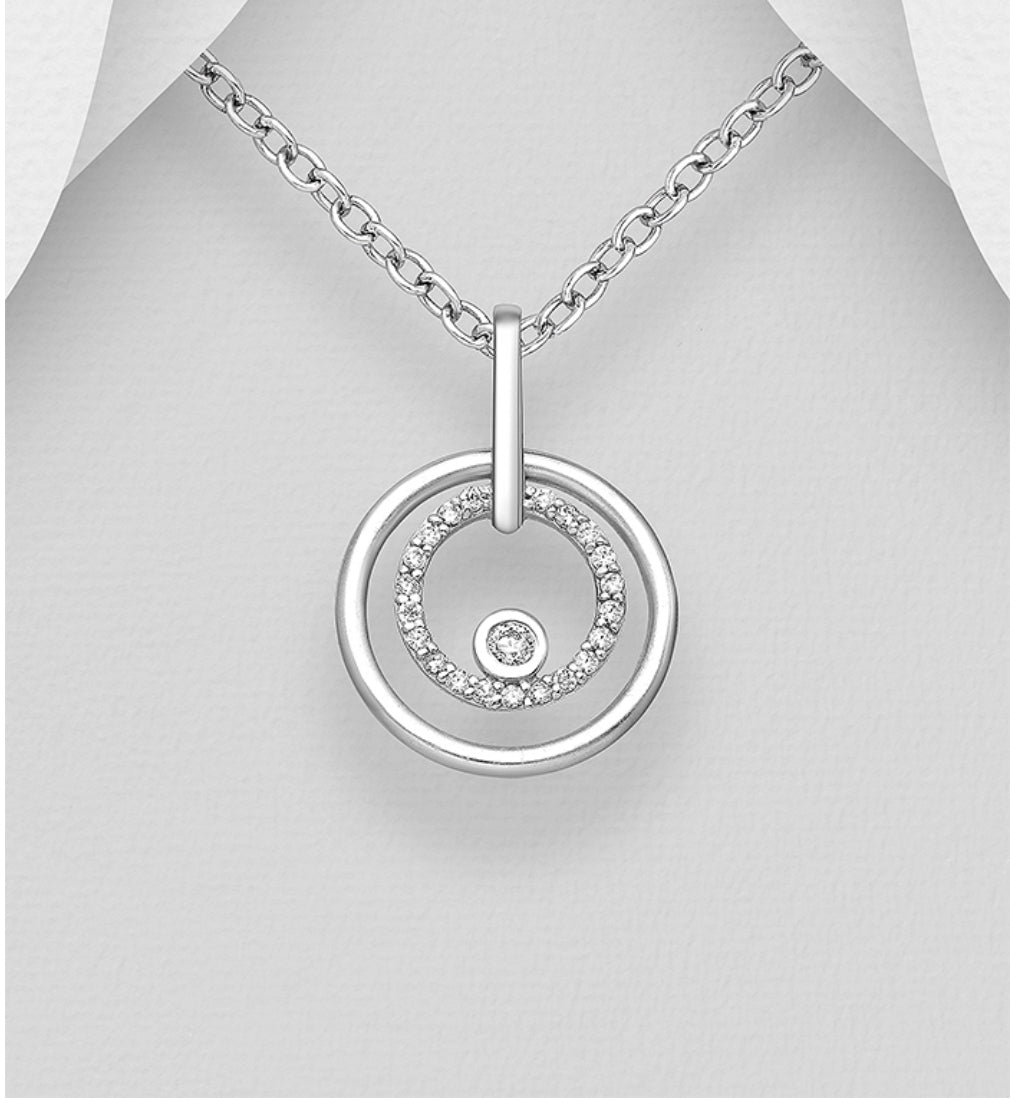 Sterling Silver Pendant, Decorated With CZ Simulated Diamonds