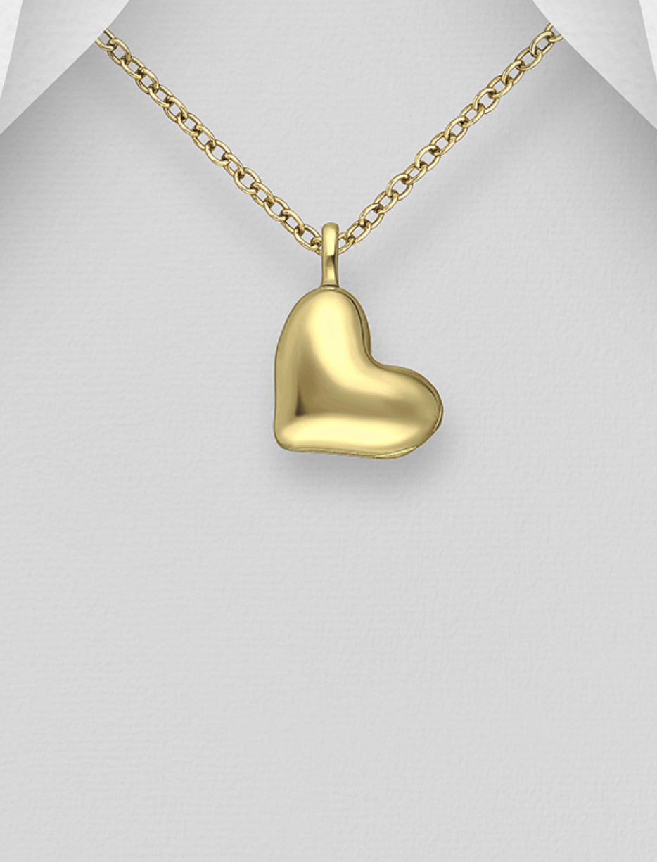 9K Yellow Gold Plated Sterling Silver Heart Locket Pendant