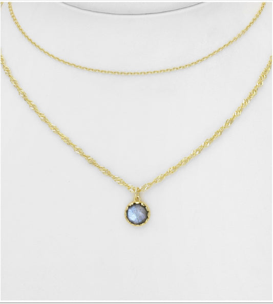 18K Yellow Gold Plated Sterling Silver Layered Choker, decorated with Labradorite