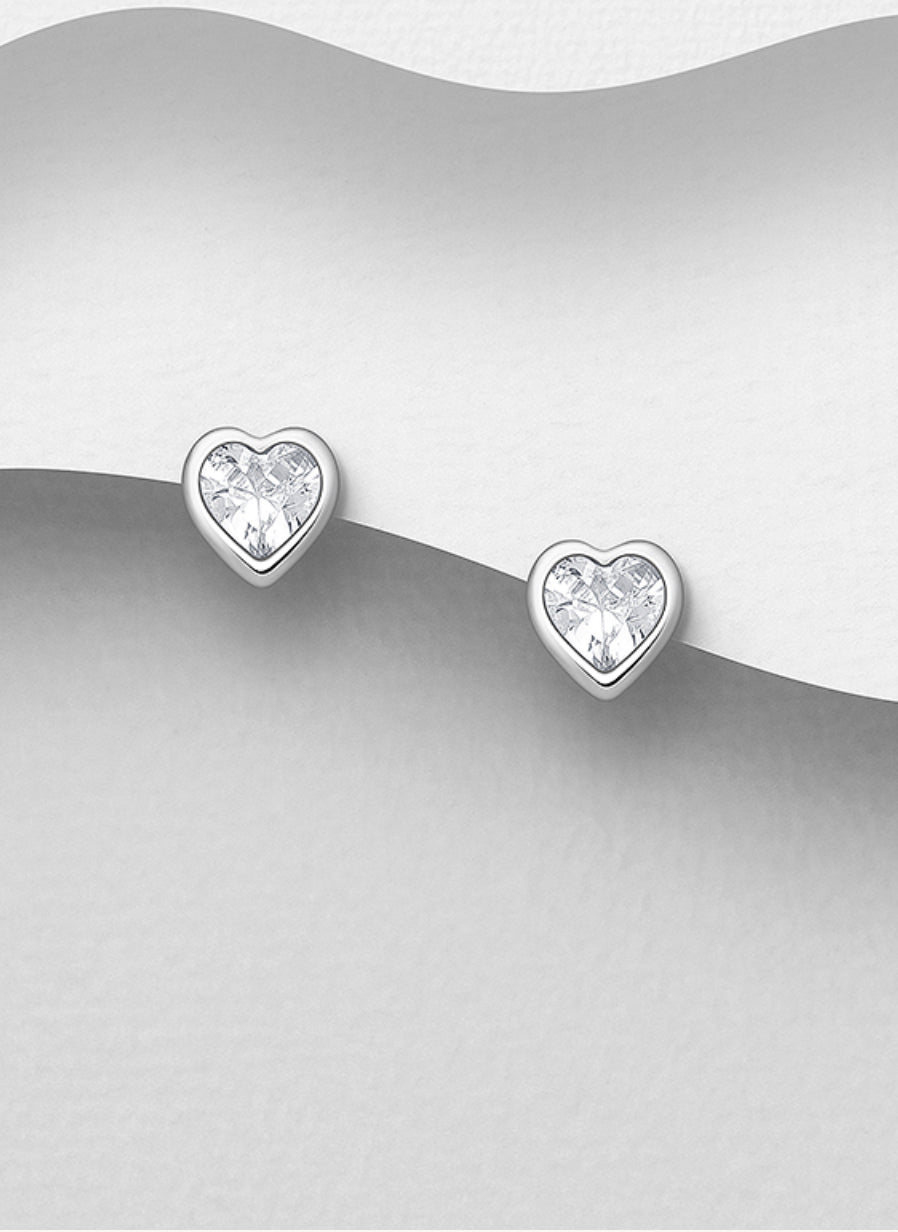 Sterling Silver 4 mm Push-Back Earrings, Decorated with CZ Simulated Diamonds