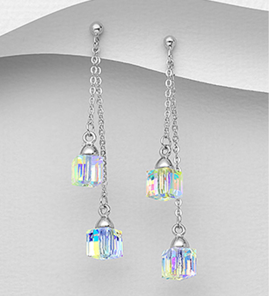 Sterling Silver Push-Back Earrings decorated with Fine Austrian Crystal