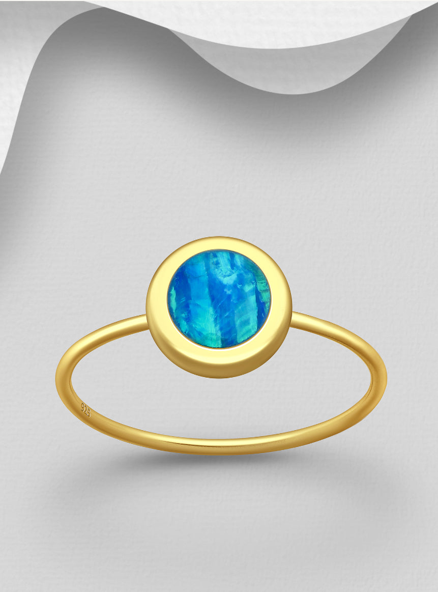 18k Gold-Plated Sterling Silver Ring decorated with Lab-Created Opal