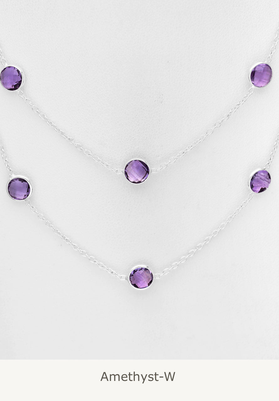 Sterling Silver Layered Necklace, decorated with Gemstones