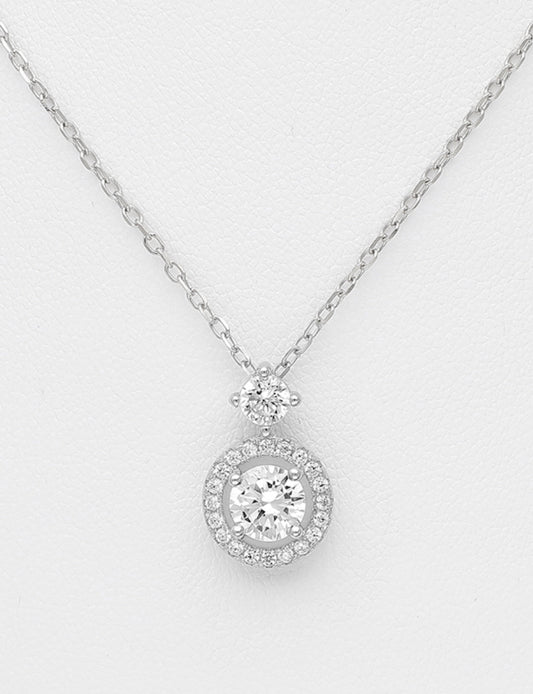 Sterling Silver Necklace, decorated with CZ Simulated Diamonds