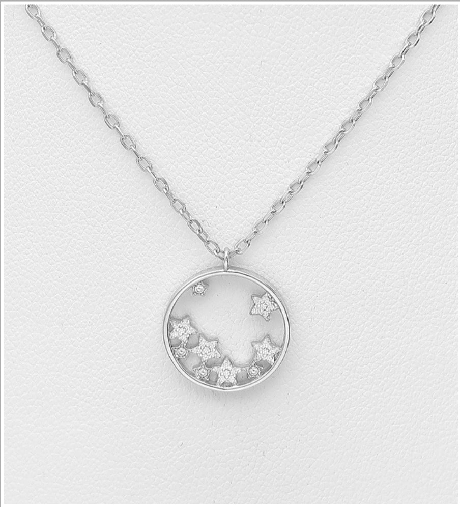 Sterling Silver Star Necklace decorated with CZ Simulated Diamonds