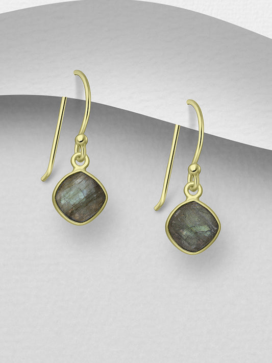 9K Yellow Gold Plated Sterling Silver Hook Earrings, Decorated with Labradorite