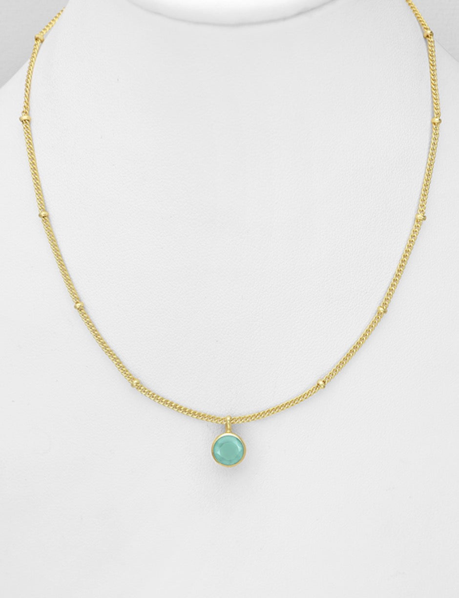 18K Yellow Gold Plated Sterling Silver Necklace with Lab‑Created Aqua Chalcedony