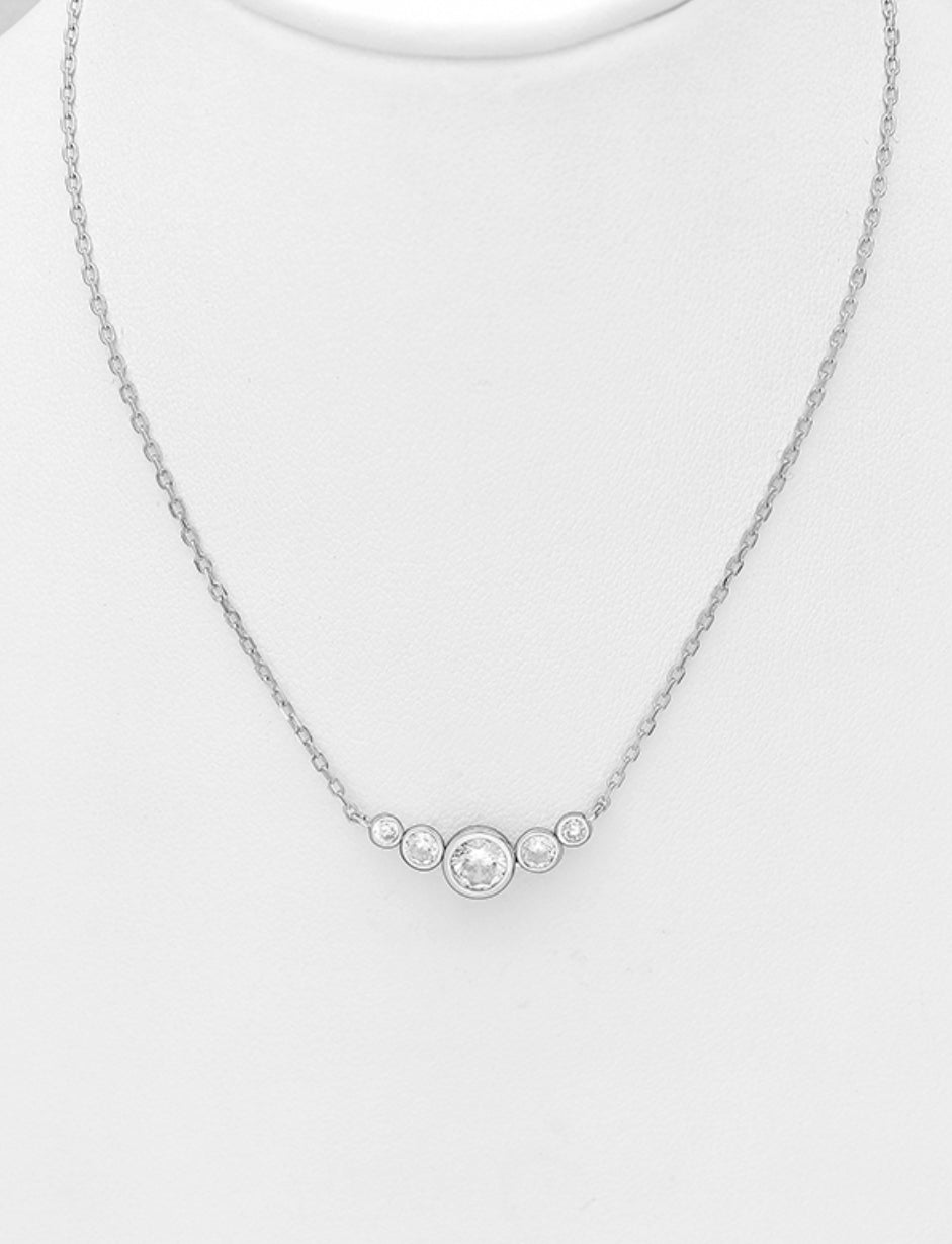 Sterling Silver Necklace, Decorated with CZ Simulated Diamonds
