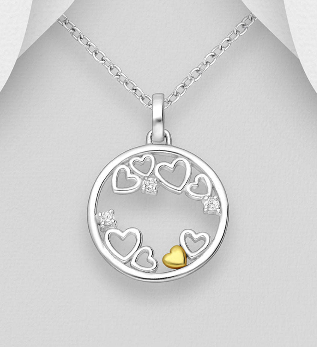 18k Gold-Plated Sterling Silver Heart Pendant, decorated with CZ simulated diamonds.