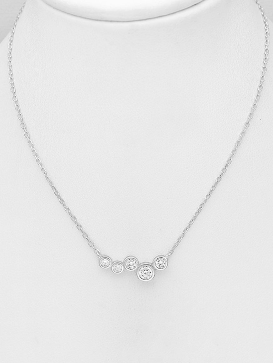 Sterling Silver Necklace, decorated with CZ Simulated Diamonds