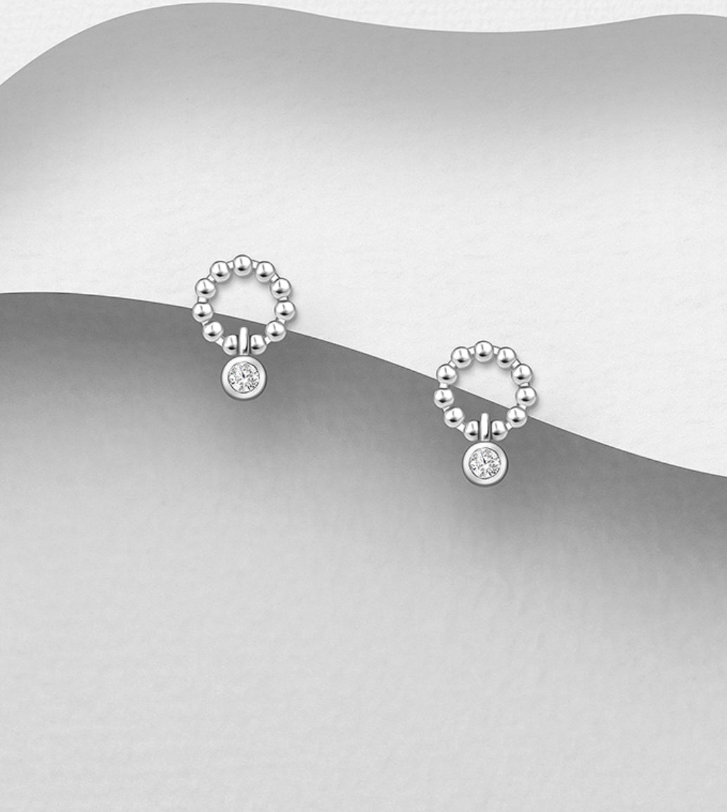 Sterling Silver Push-Back Earrings, Decorated with CZ Simulated Diamonds