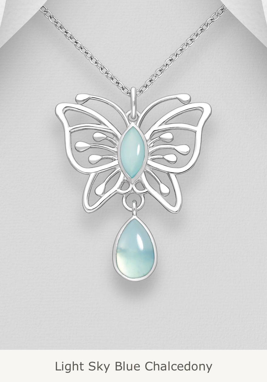 Sterling Silver Butterfly Pendant decorated with Gemstones