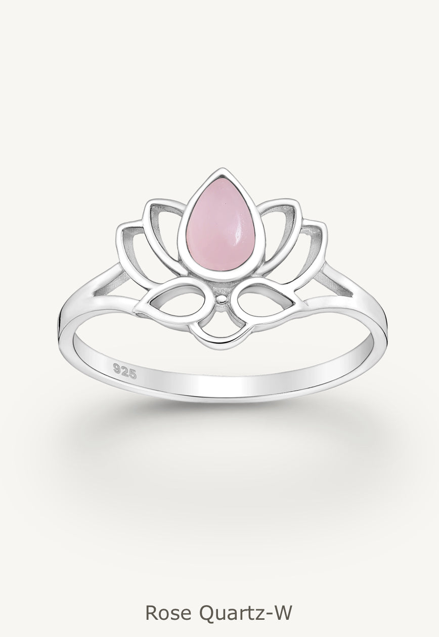 Sterling Silver Lotus Ring, decorated with Gemstones