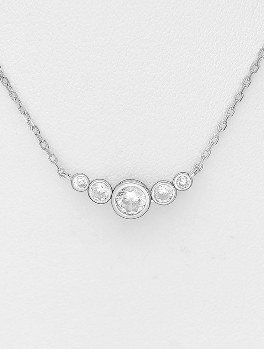 Sterling Silver Necklace, Decorated with CZ Simulated Diamonds
