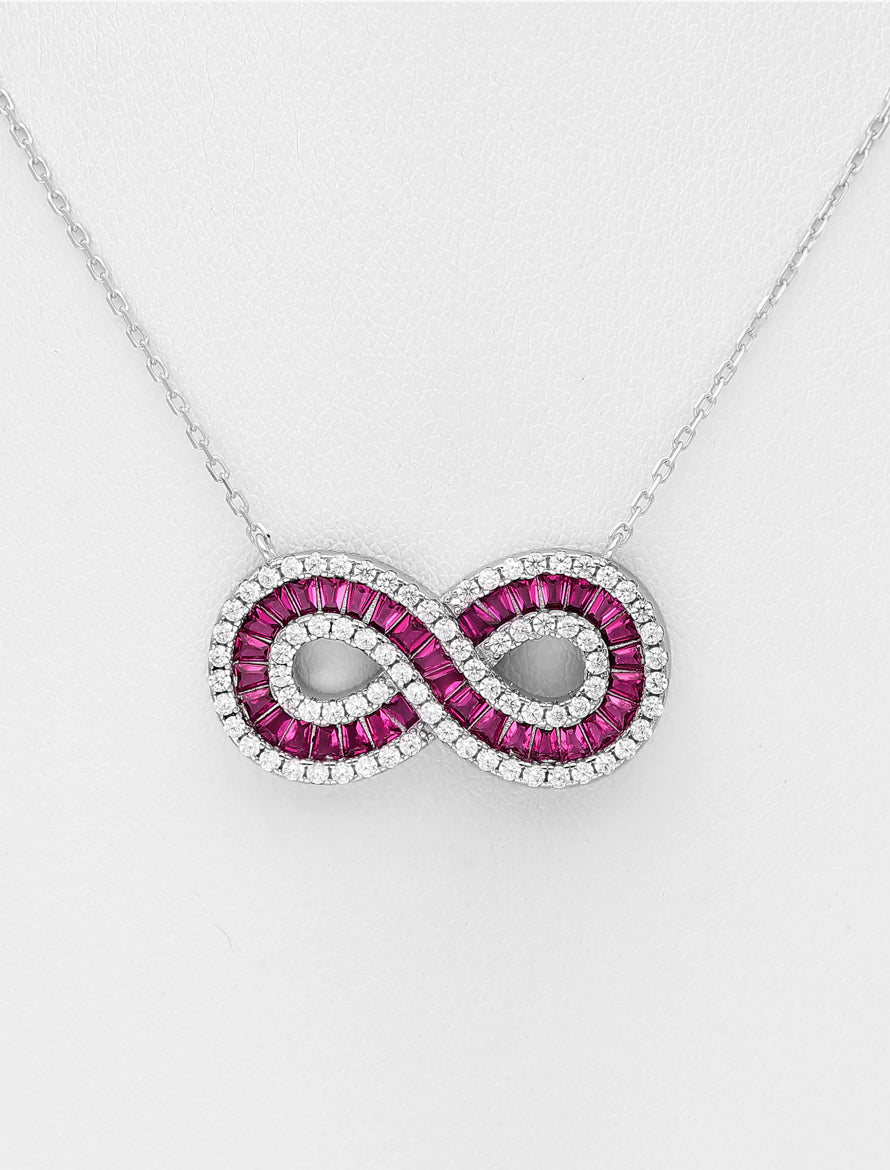 Sterling Silver Infinity Necklace, decorated with CZ Simulated Diamonds