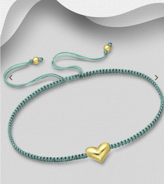 Sterling Silver Heart Bracelet, Plated with 18K Yellow Gold