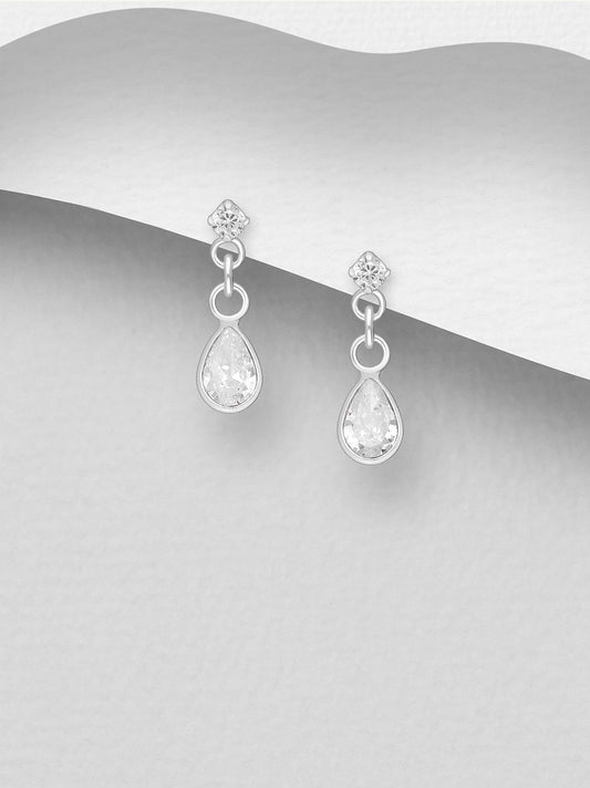 Sterling Silver Push-Back Earrings, Decorated with CZ Simulated Diamonds