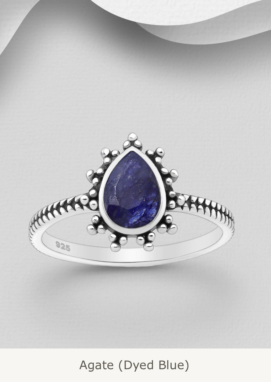 Sterling Silver Oxidized Ring, decorated with Gemstones