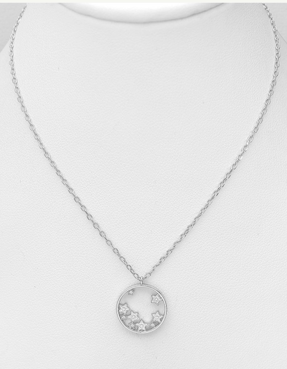 Sterling Silver Star Necklace decorated with CZ Simulated Diamonds