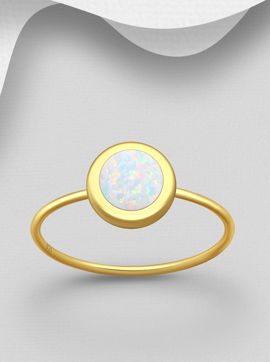 18k Gold-Plated Sterling Silver Ring decorated with Lab-Created Opal