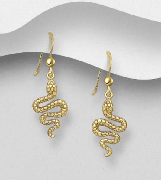 18k Yellow Gold Plated Sterling Silver Snake Hook Earrings