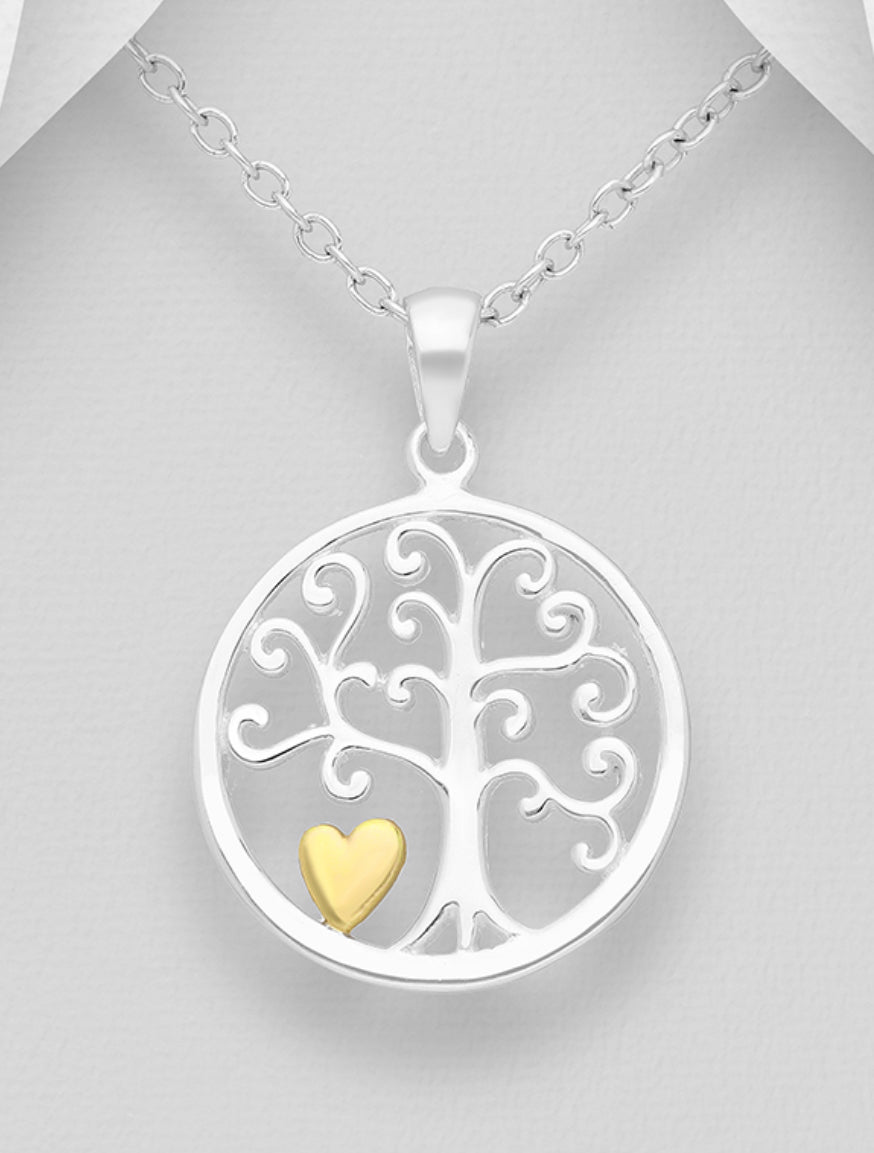 18k Gold-Plated, Sterling Silver Tree of Life, Heart Pendant