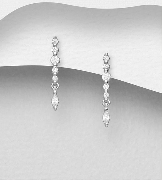 Sterling Silver Push-Back Earrings, Decorated with CZ Simulated Diamonds