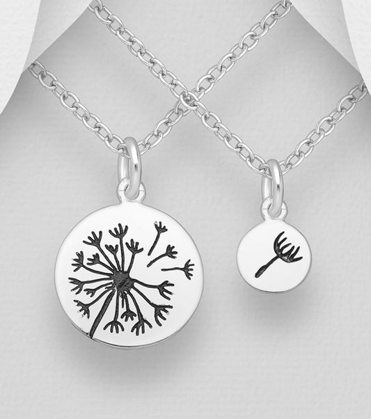 One for Mom and One for Daughter - Sterling Silver Dandelion Pendant
