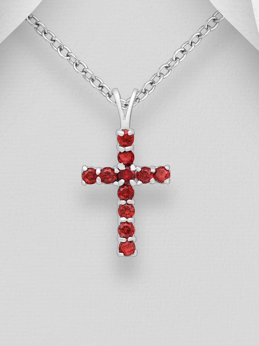 Sterling Silver Cross Pendant, decorated with CZ Simulated Diamonds