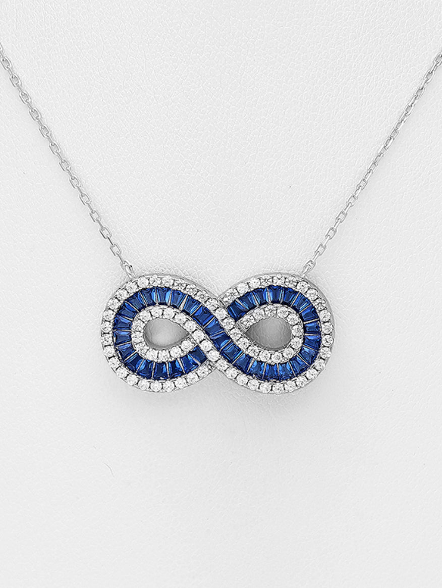 Sterling Silver Infinity Necklace, decorated with CZ Simulated Diamonds