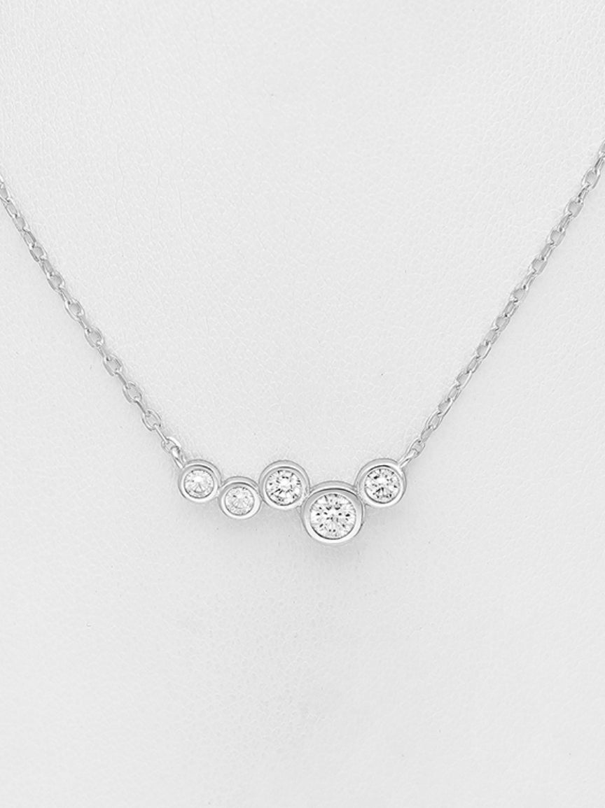 Sterling Silver Necklace, decorated with CZ Simulated Diamonds