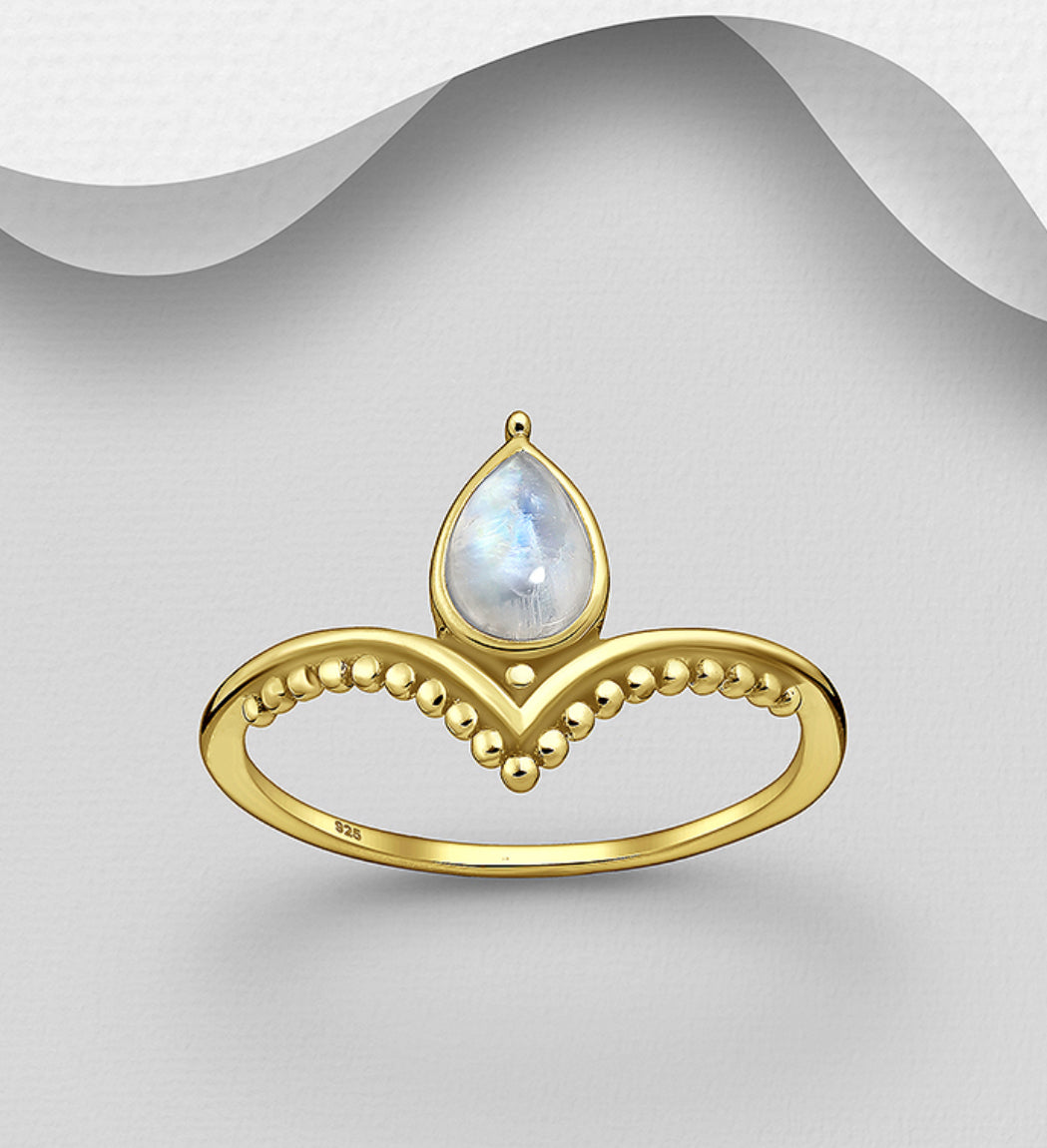 18k Gold-Plated Sterling Silver Rainbow Moonstone Wishbone Ring