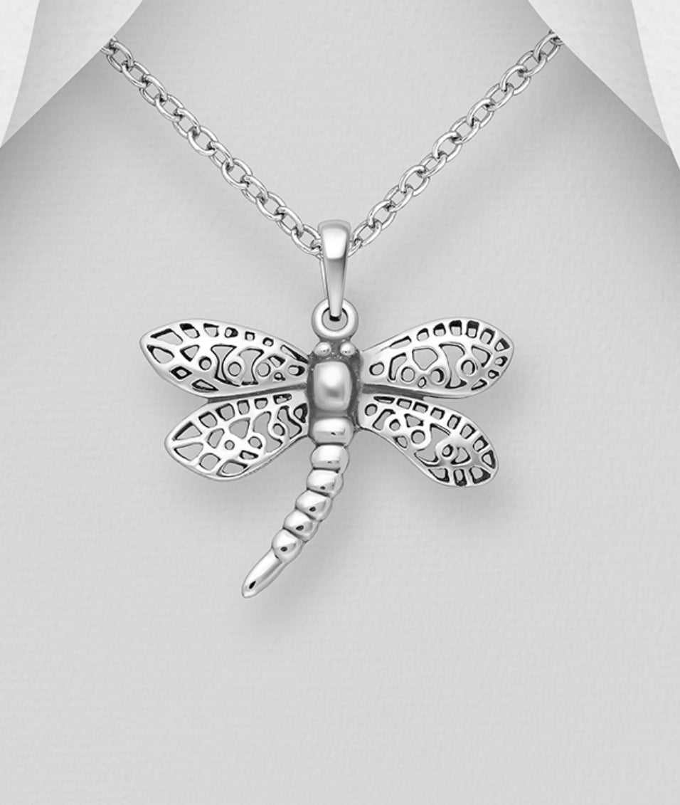 Sterling Silver Oxidized Dragonfly Pendant