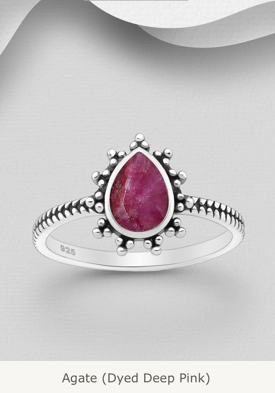 Sterling Silver Oxidized Ring, decorated with Gemstones