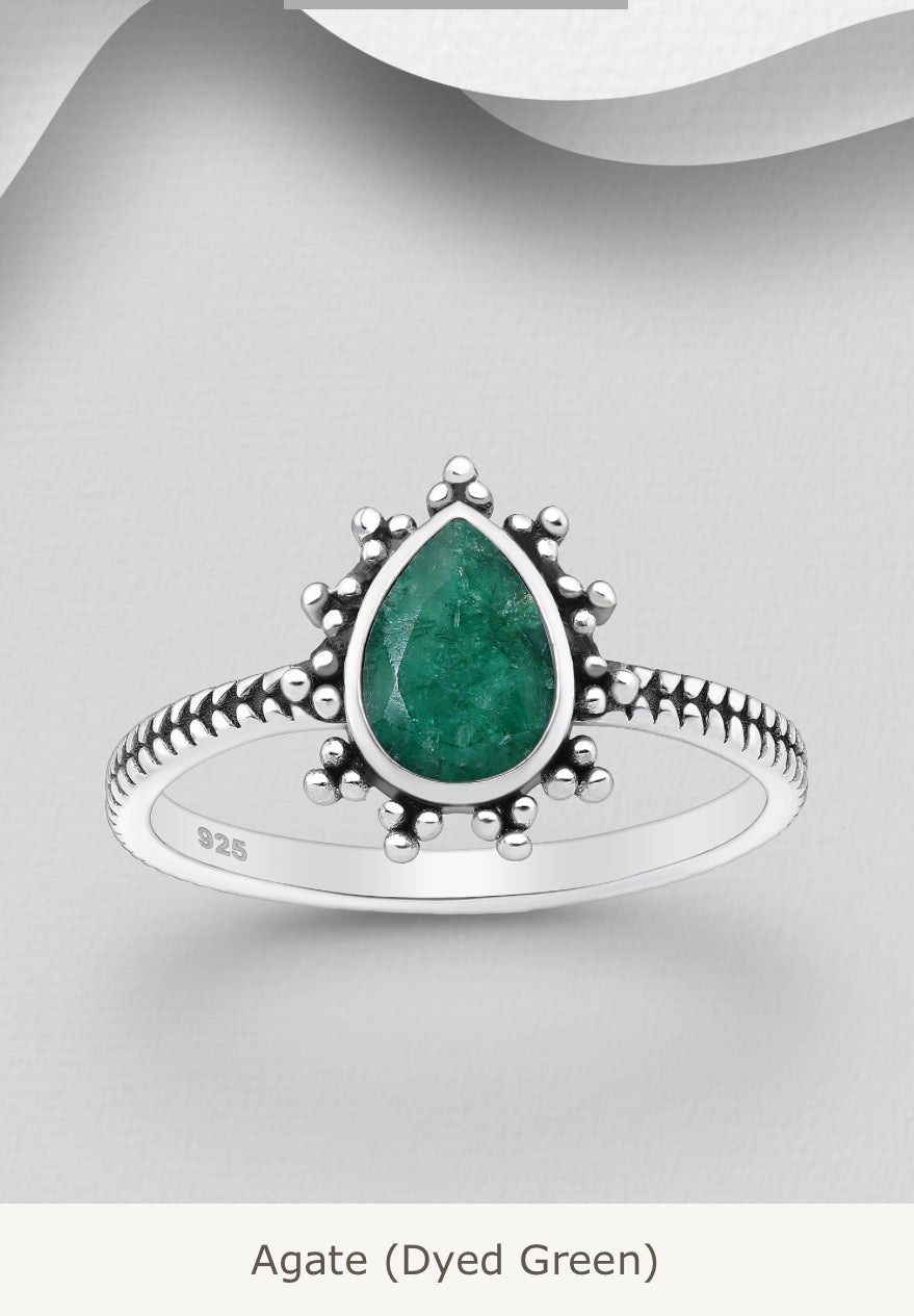 Sterling Silver Oxidized Ring, decorated with Gemstones