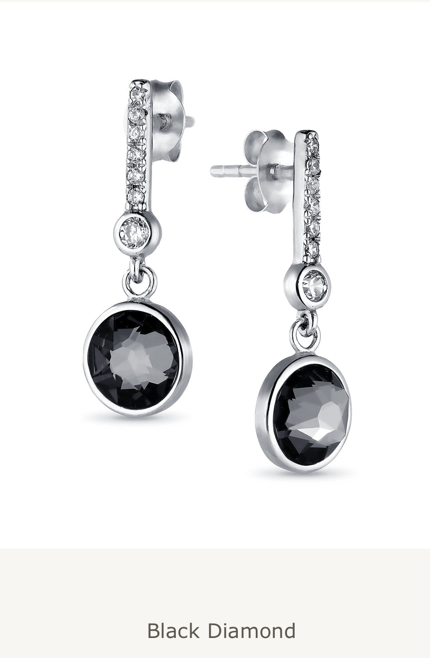 Sterling Silver Push-Back Earrings decorated with CZ Simulated Diamonds and Fine Austrian Crystals