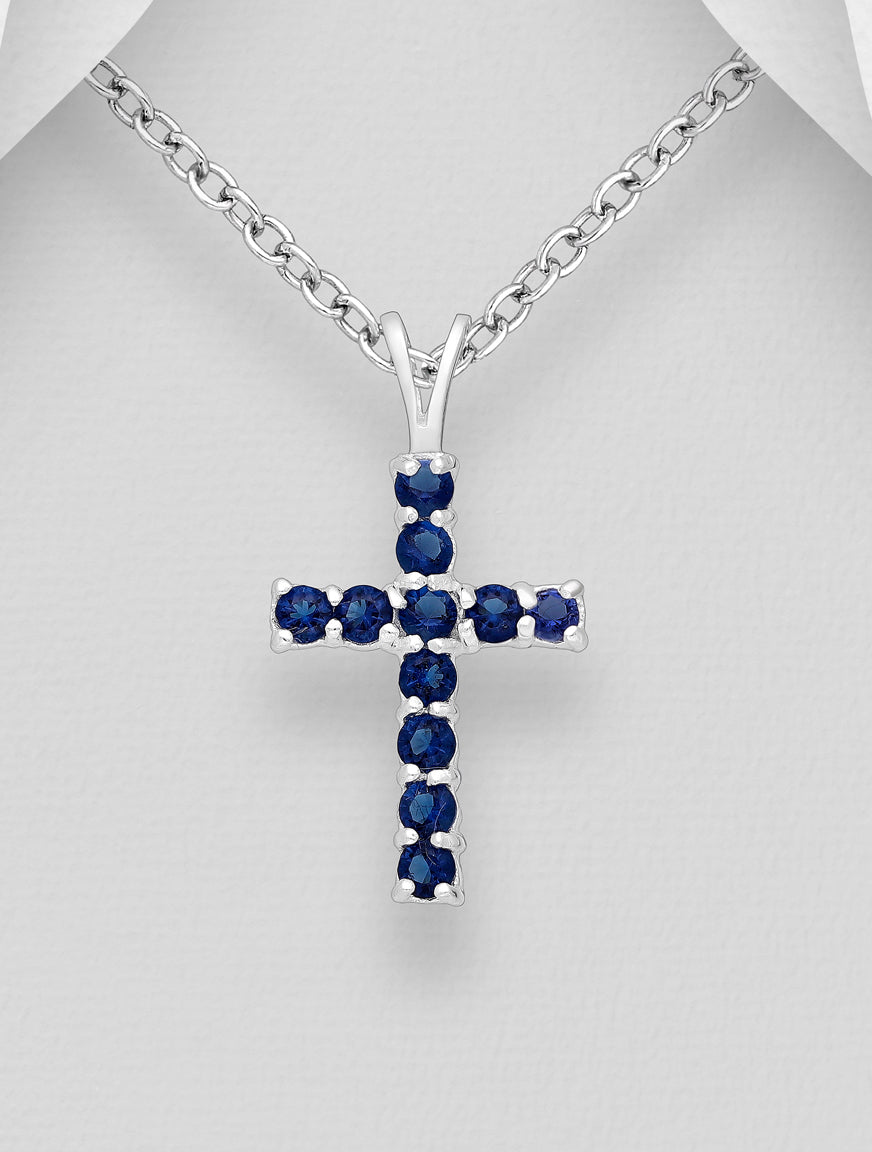 Sterling Silver Cross Pendant, decorated with CZ Simulated Diamonds