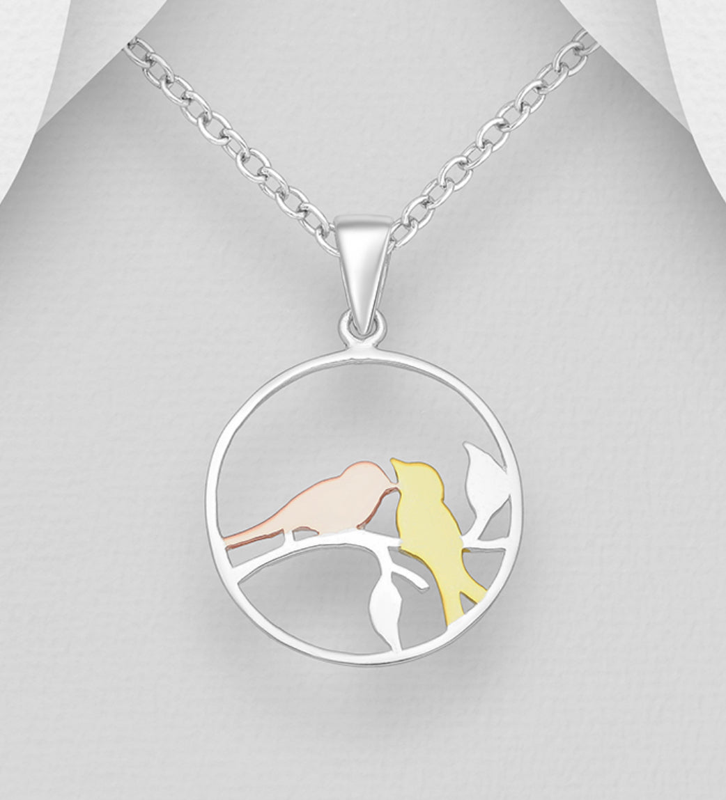 18k Yellow and Rose, Gold-Plated Sterling Silver Bird Pendant