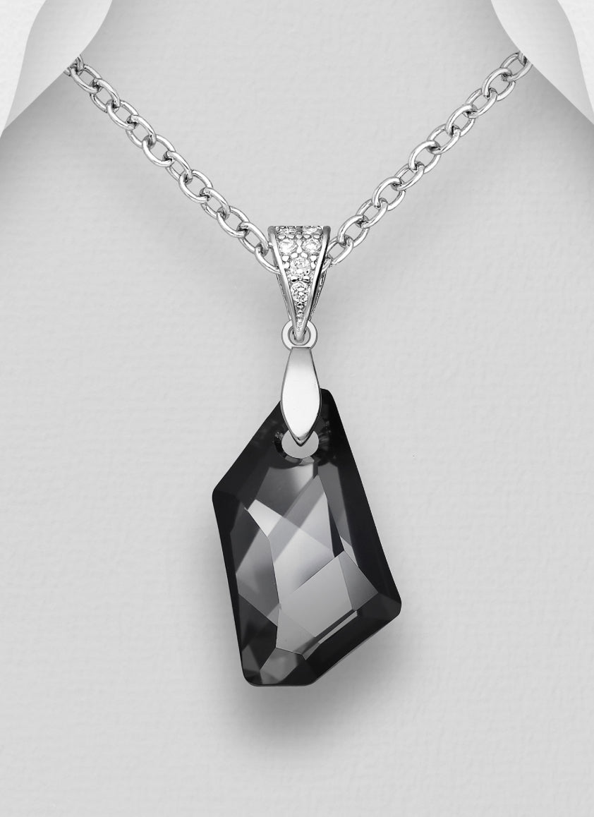 Sterling Silver Pendant, decorated with CZ Simulated Diamonds and Various Fine Austrian Crystal