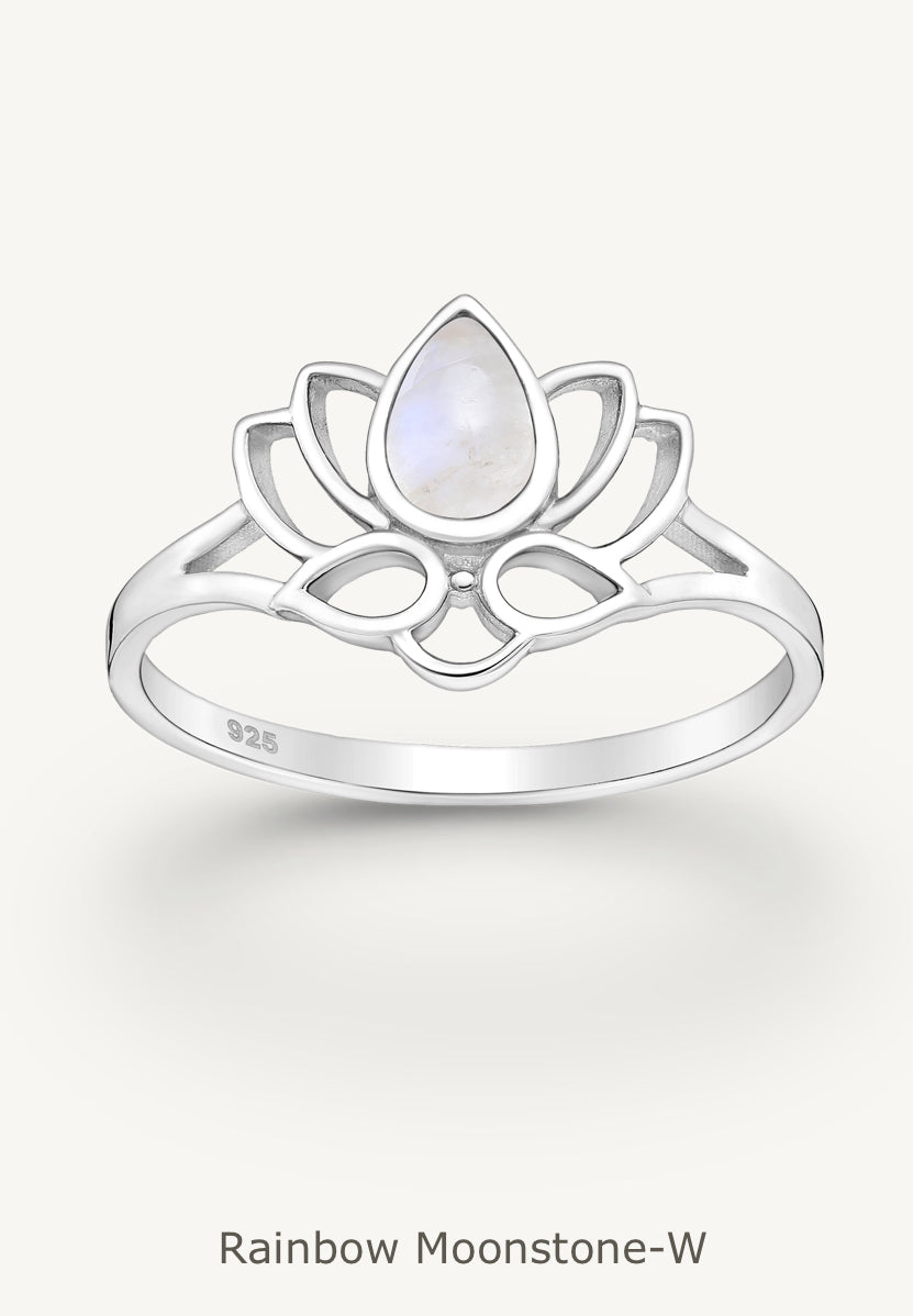 Sterling Silver Lotus Ring, decorated with Gemstones