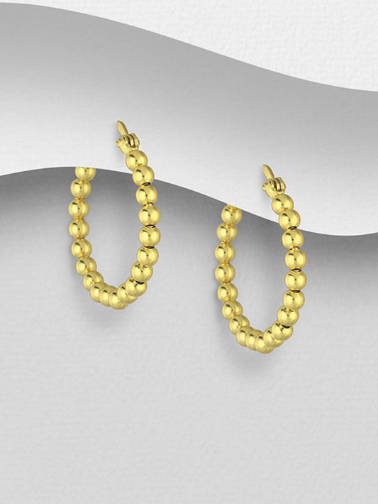 Sterling Silver Ball Hoop Earrings, Plated with 18k Yellow Gold