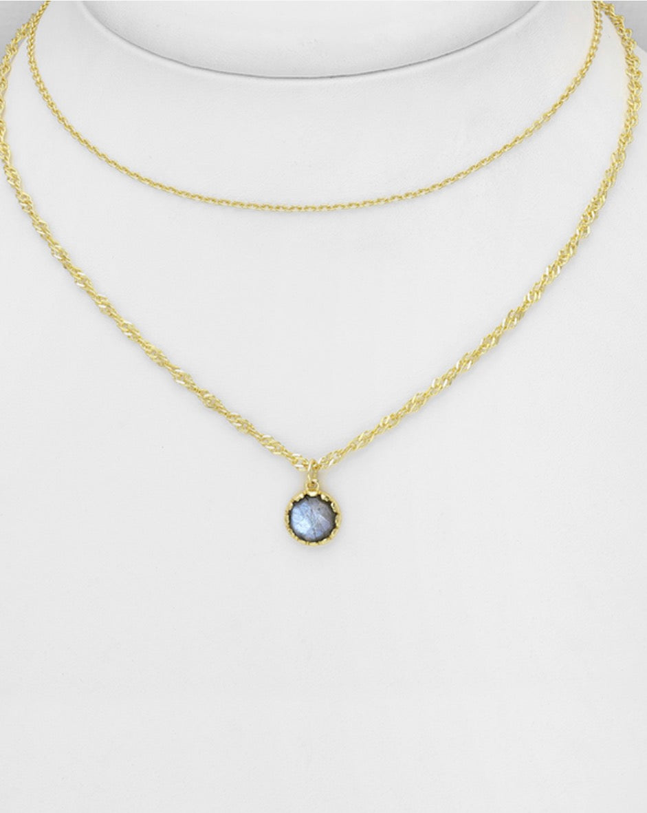18K Yellow Gold Plated Sterling Silver Layered Choker, decorated with Labradorite