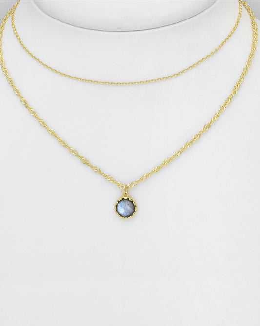 18K Yellow Gold Plated Sterling Silver Layered Choker, decorated with Labradorite