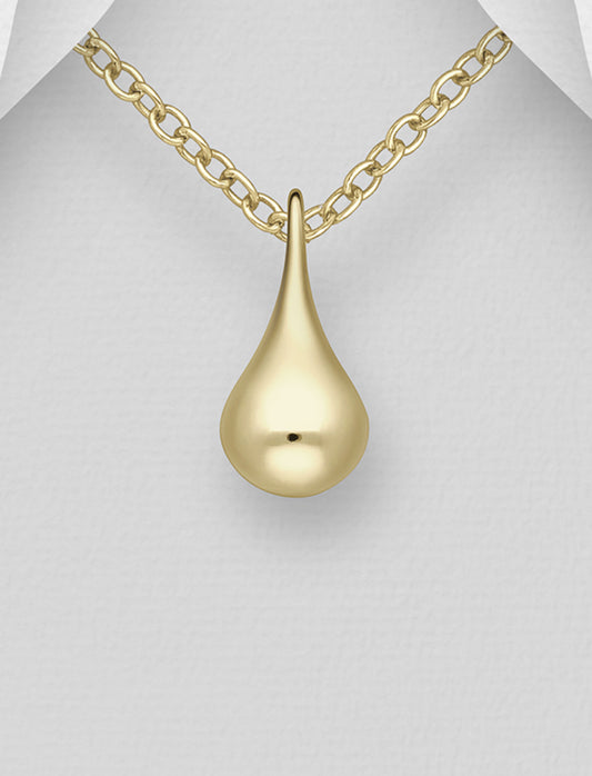 14K Yellow Gold Plated Sterling Silver Droplet Pendant.