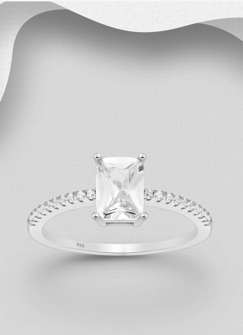 Sterling Silver Ring, decorated with CZ Simulated Diamonds