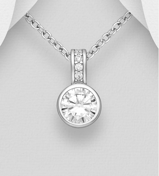 Sterling Silver Pendant, decorated with CZ Simulated Diamonds