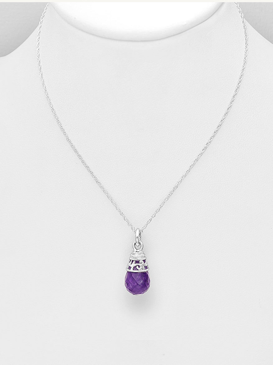 Sterling Silver Necklace, decorated with Gemstone Beads, Stone shape and size will vary.